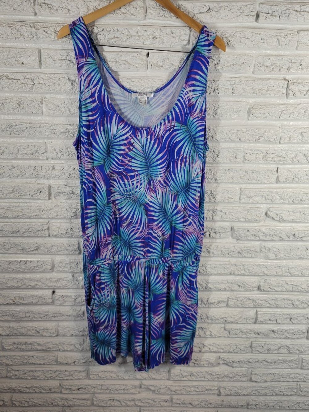 Venus Lascana Womens 1Xβ Romper Blue Floral Sleeveless Elastic Waist FLO83E
